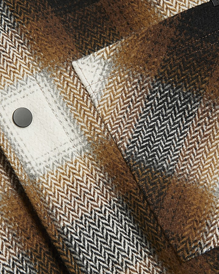 Brown Check Hooded Shirt