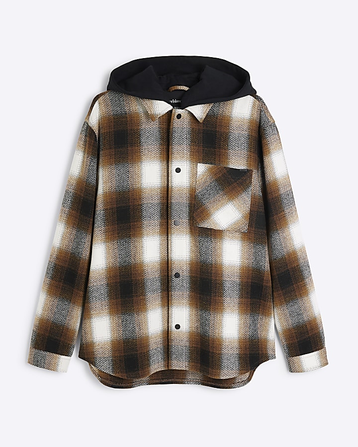 Brown Check Hooded Shirt