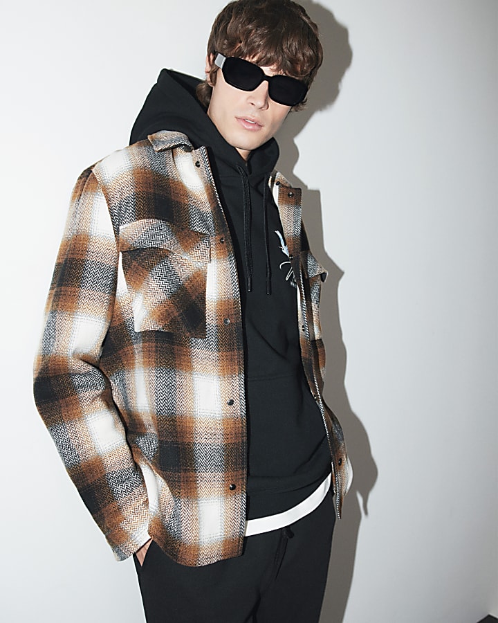 Brown Check Hooded Shirt