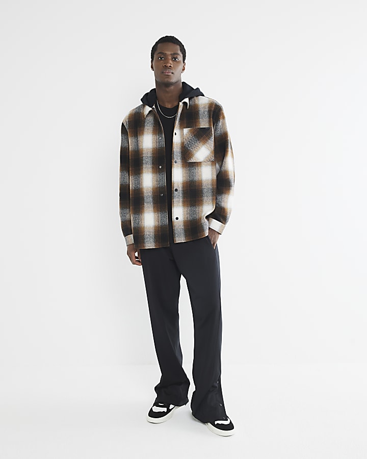 Brown Check Hooded Shirt