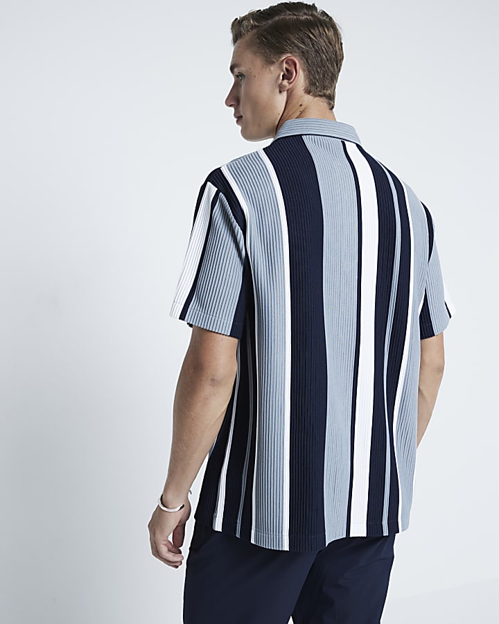 Navy Regular Fit Striped Ottoman Shirt