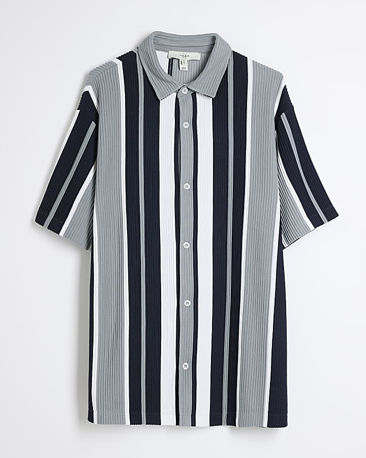 Navy Regular Fit Striped Ottoman Shirt