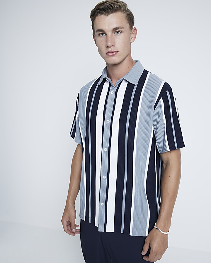 Navy Regular Fit Striped Ottoman Shirt