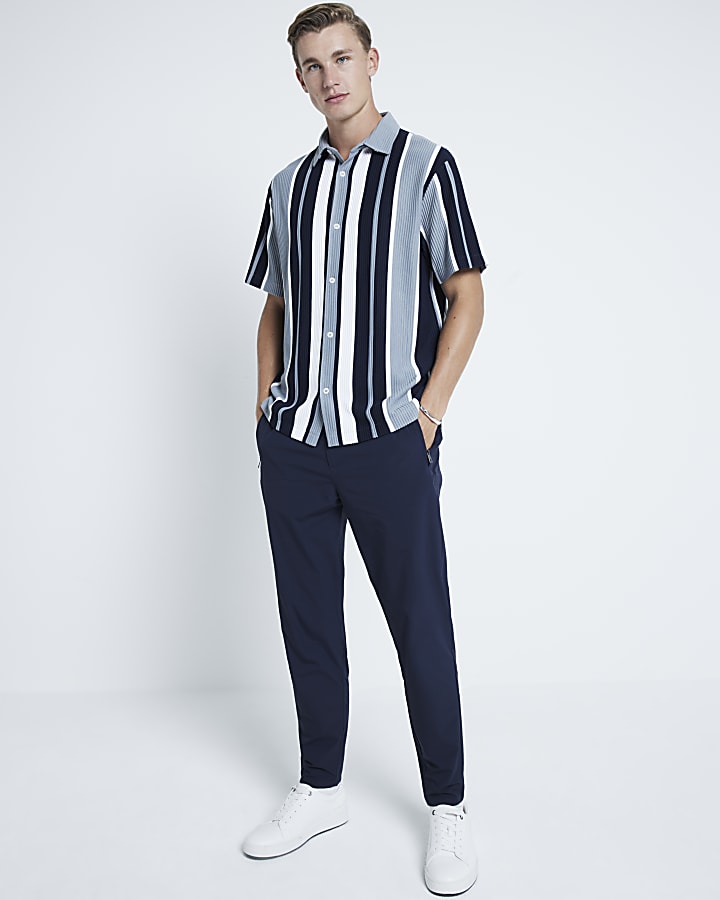 Navy Regular Fit Striped Ottoman Shirt