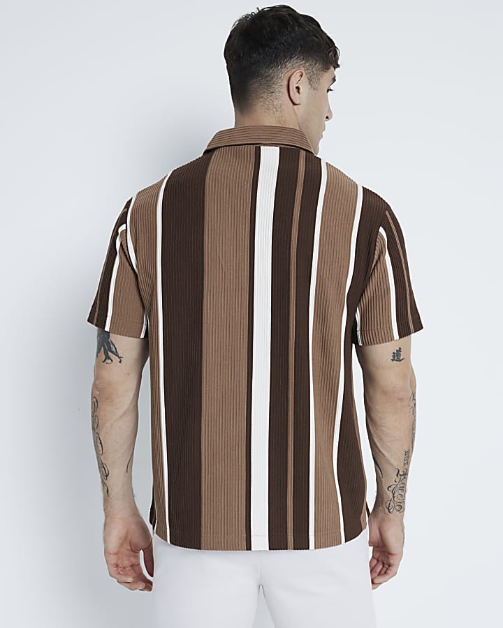 Brown Regular Fit Striped Ottoman Shirt