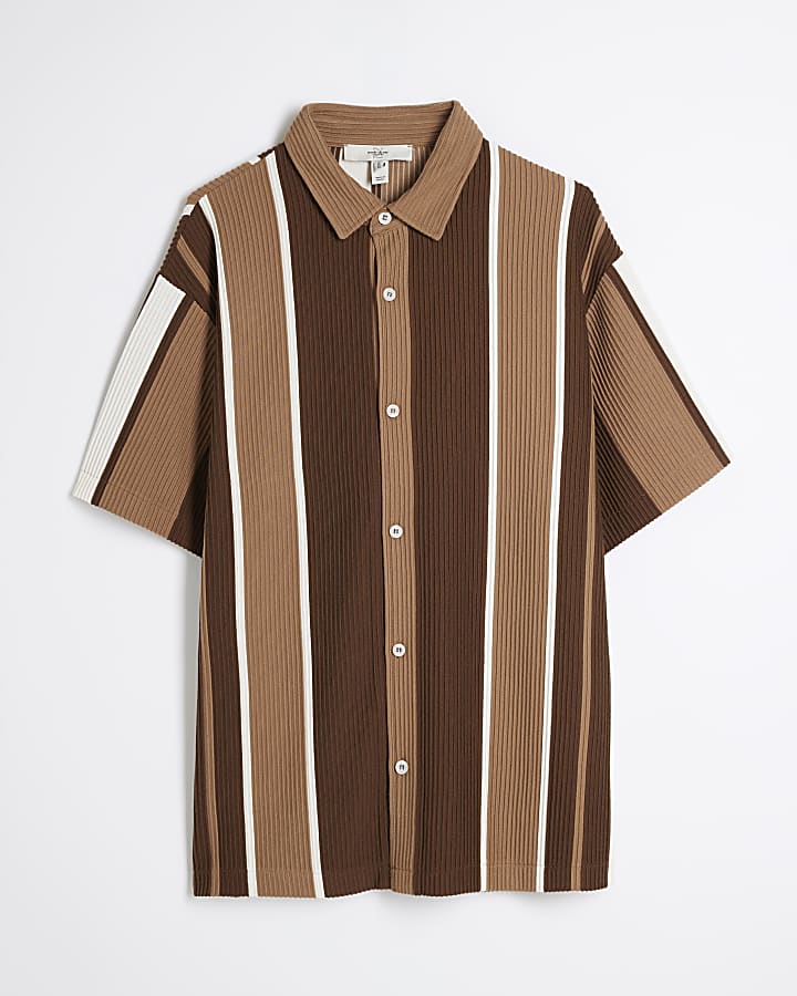 Brown Regular Fit Striped Ottoman Shirt