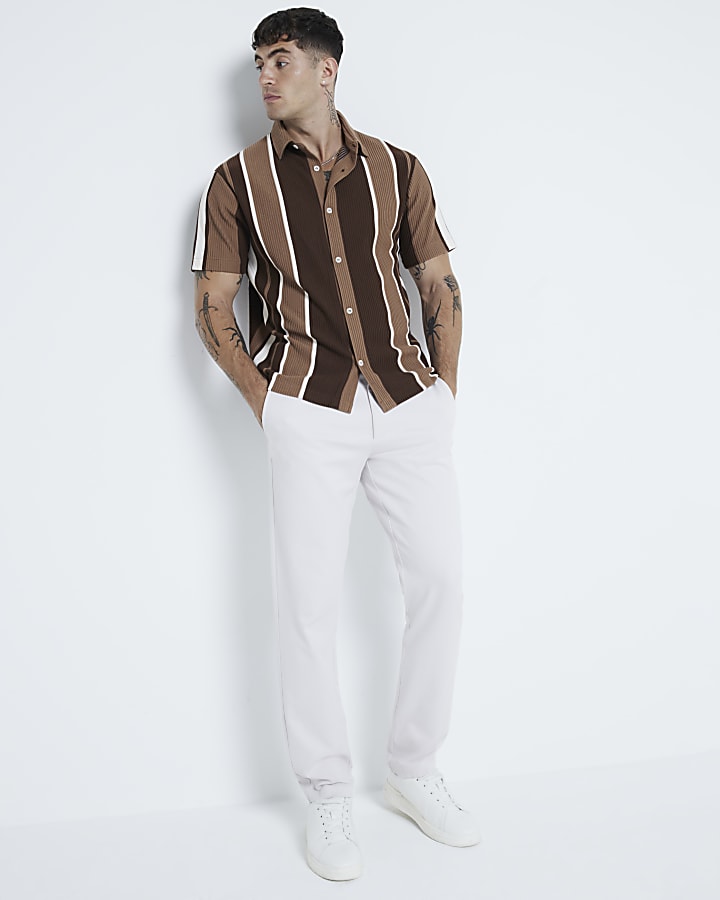 Brown Regular Fit Striped Ottoman Shirt