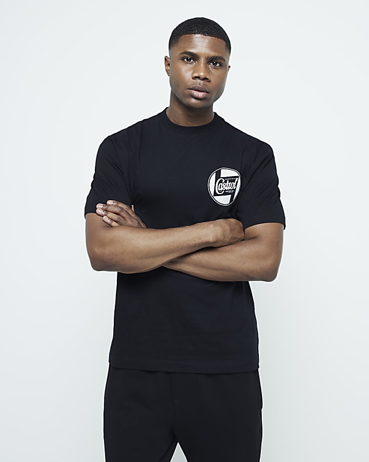 Black Regular Fit Castrol Graphic T-Shirt