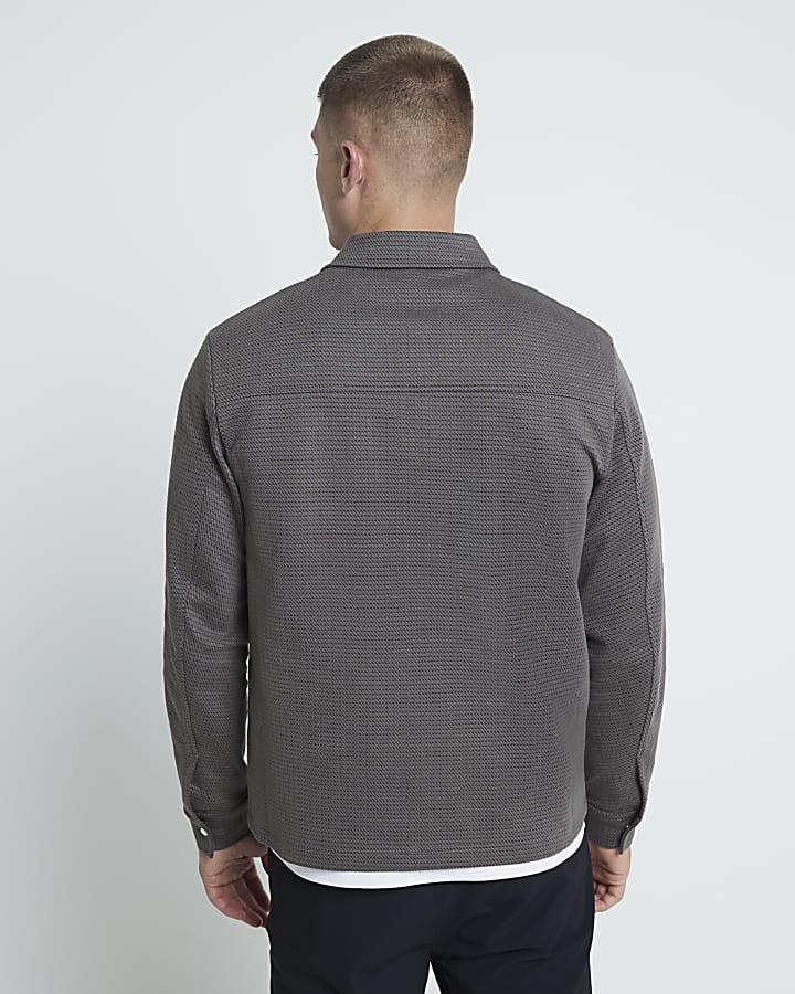 Grey Long Sleeve Slim Jacquard Shacket