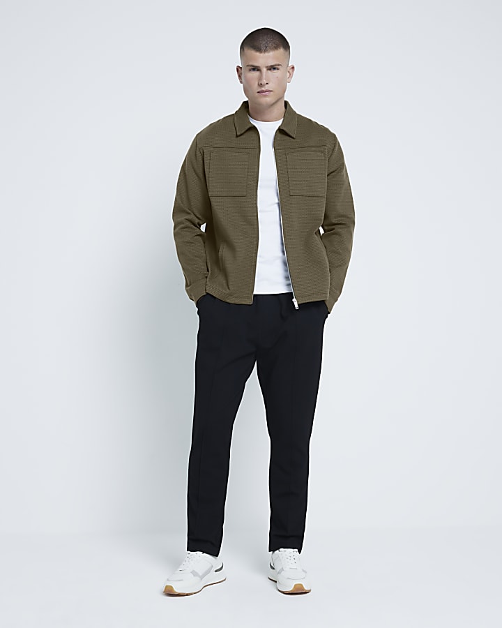 Khaki Long Sleeve Slim Jacquard Shacket