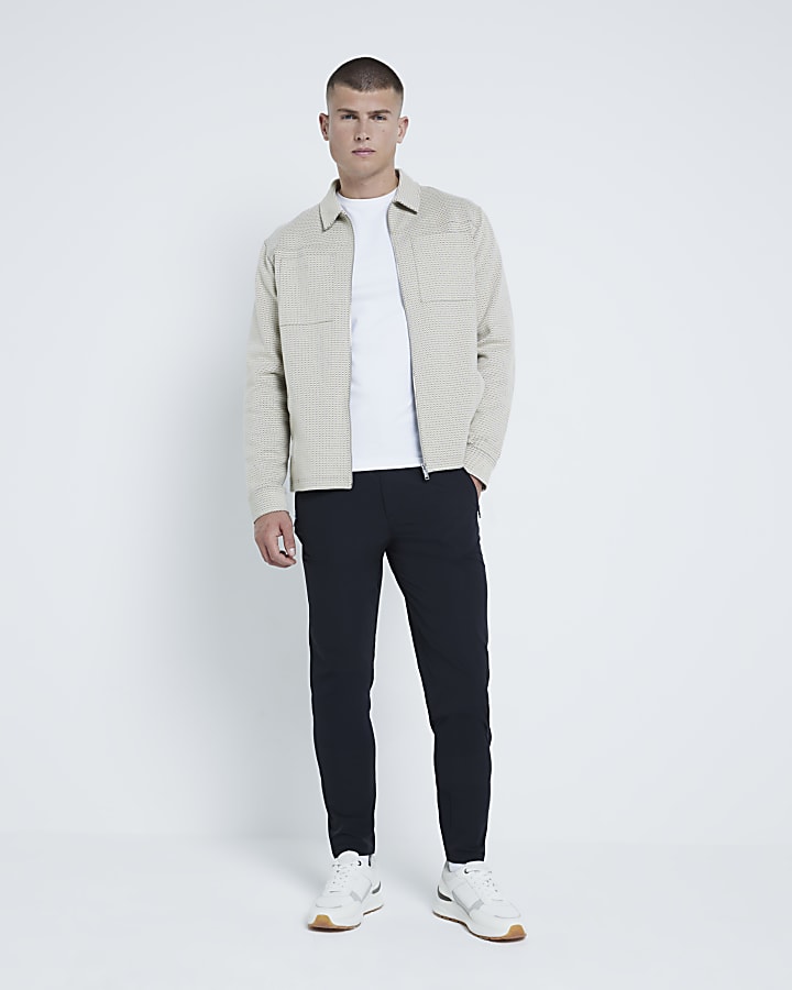 Beige Light Long Sleeve Slim Jacquard Shacket
