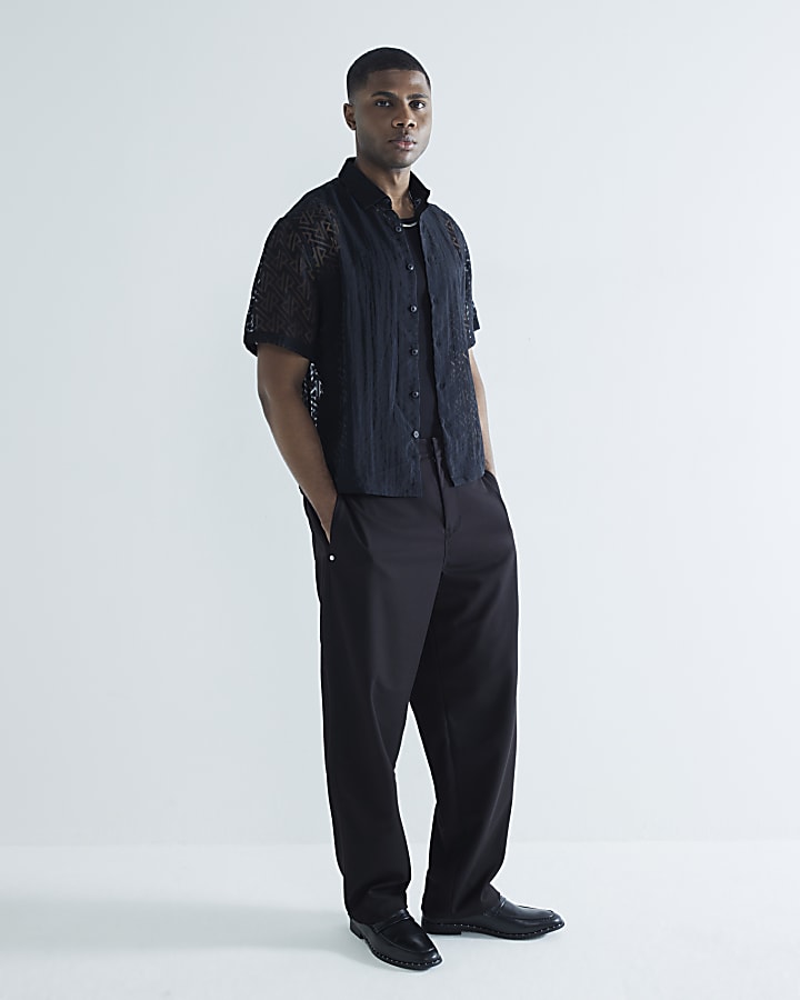 Black Short Sleeve Burnout Boxy Shirt