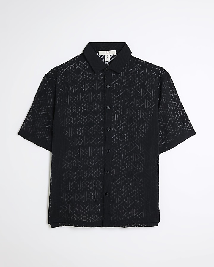 Black Short Sleeve Burnout Boxy Shirt