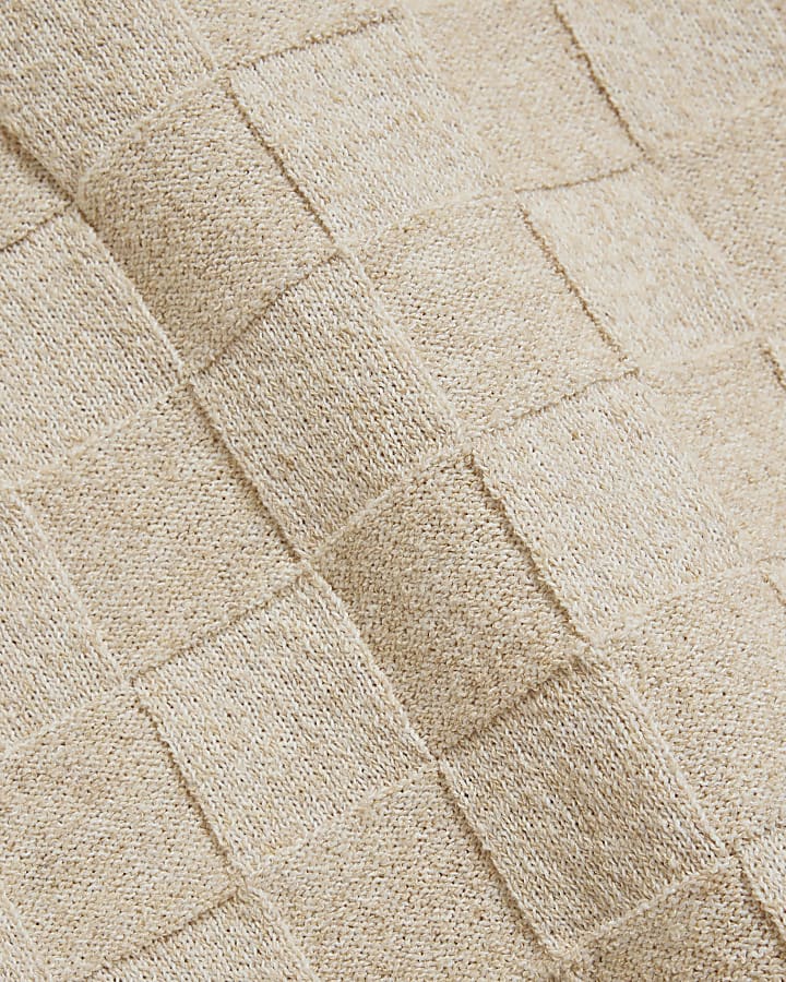 Beige Regular Fit Checkerboard T-Shirt