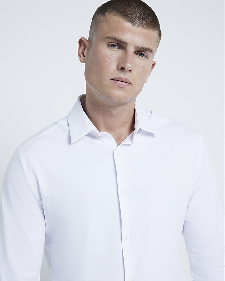 White Muscle Fit Long Sleeve Jersey Shirts