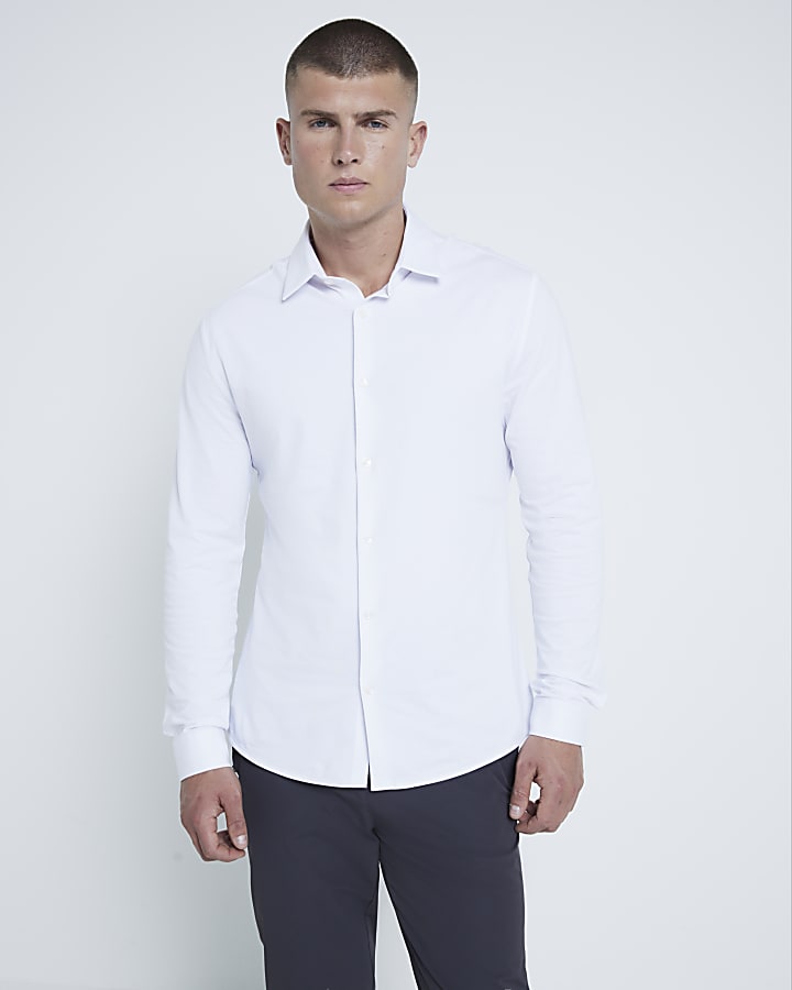 White Muscle Fit Long Sleeve Jersey Shirts