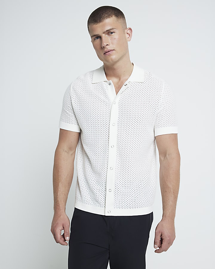 White Slim Fit Micro Textured Shirt