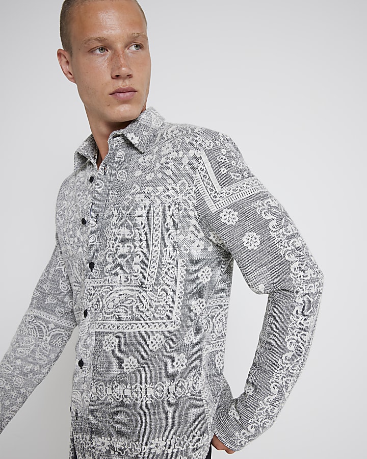 Grey regular fit textured paisley shirt