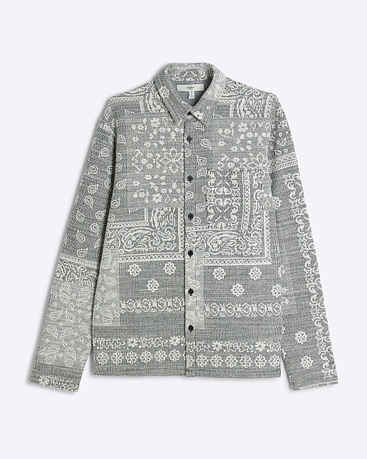 Grey regular fit textured paisley shirt