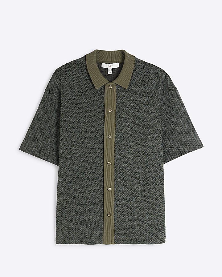 Khaki Regular Fit Crochet Short Sleeve Shirt