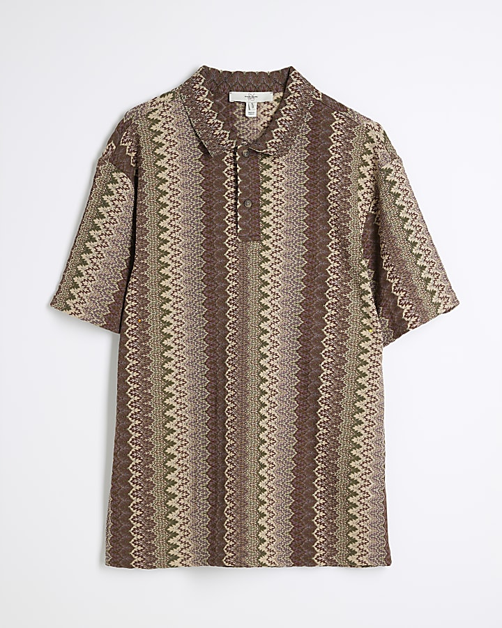 Brown Regular Fit Crochet Polo Shirt