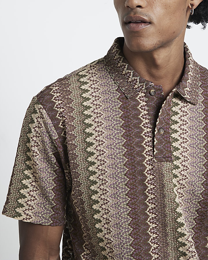 Brown Regular Fit Crochet Polo Shirt