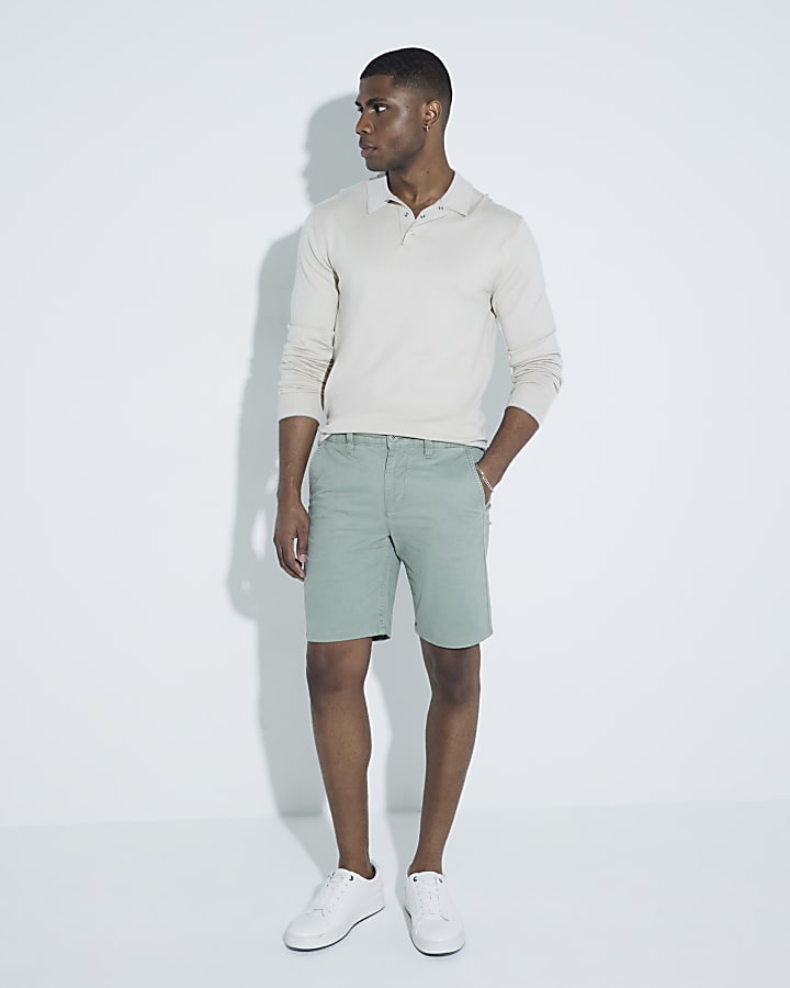 Green Slim Fit Chino Shorts