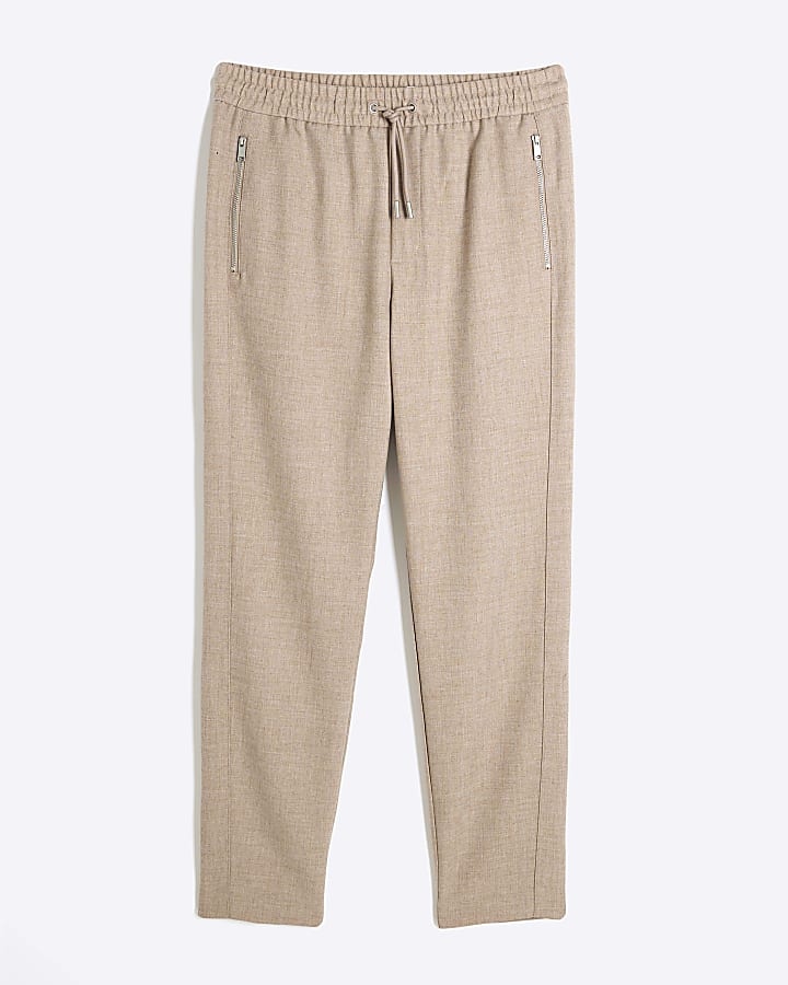 Beige Textured Smart Joggers