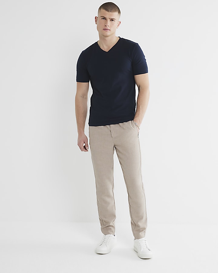 Beige Textured Smart Joggers