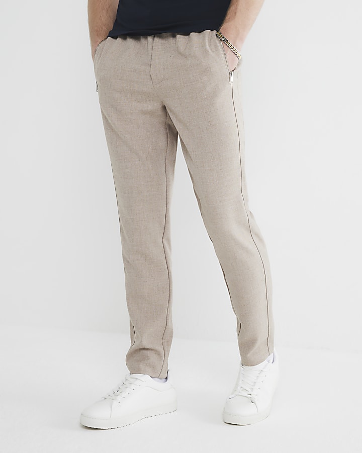 Beige Textured Smart Joggers