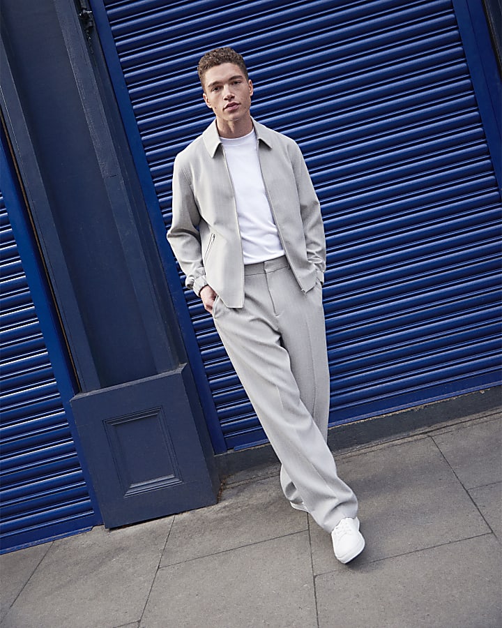 Grey Stripe Relaxed Half Elastic Trousers