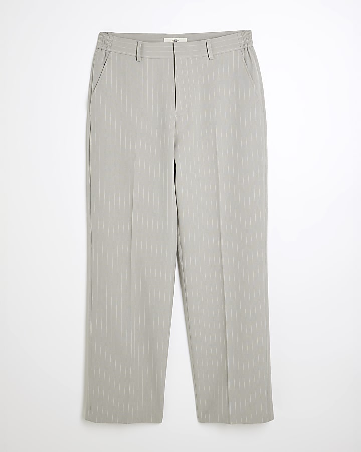 Grey Stripe Relaxed Half Elastic Trousers