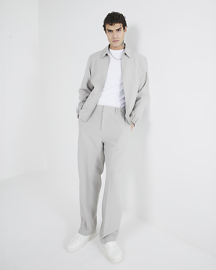 Grey Stripe Relaxed Half Elastic Trousers