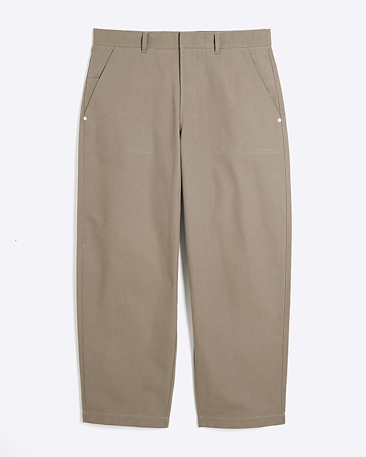 Grey Barrel Leg Trousers