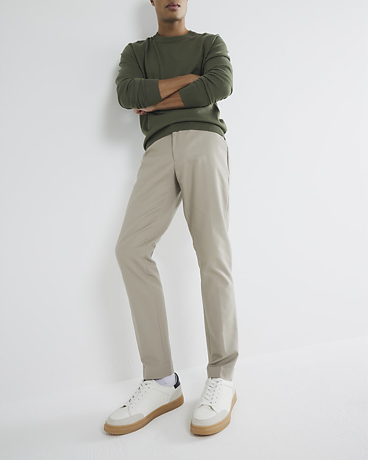 Beige Slim Fit Chino Trousers