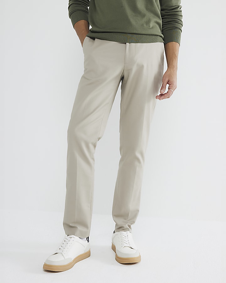 Beige Slim Fit Chino Trousers