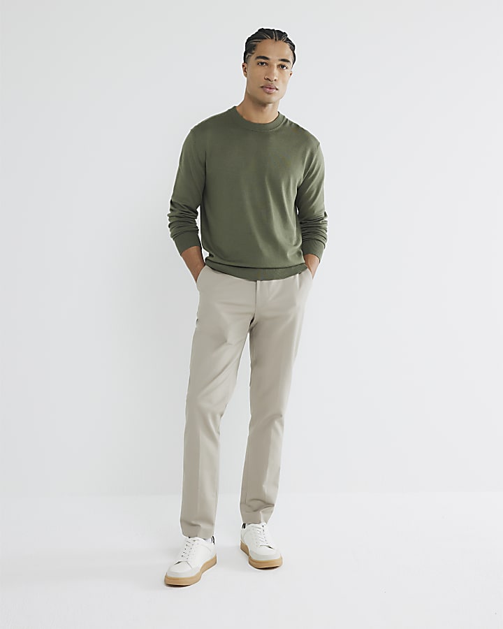 Beige Slim Fit Chino Trousers