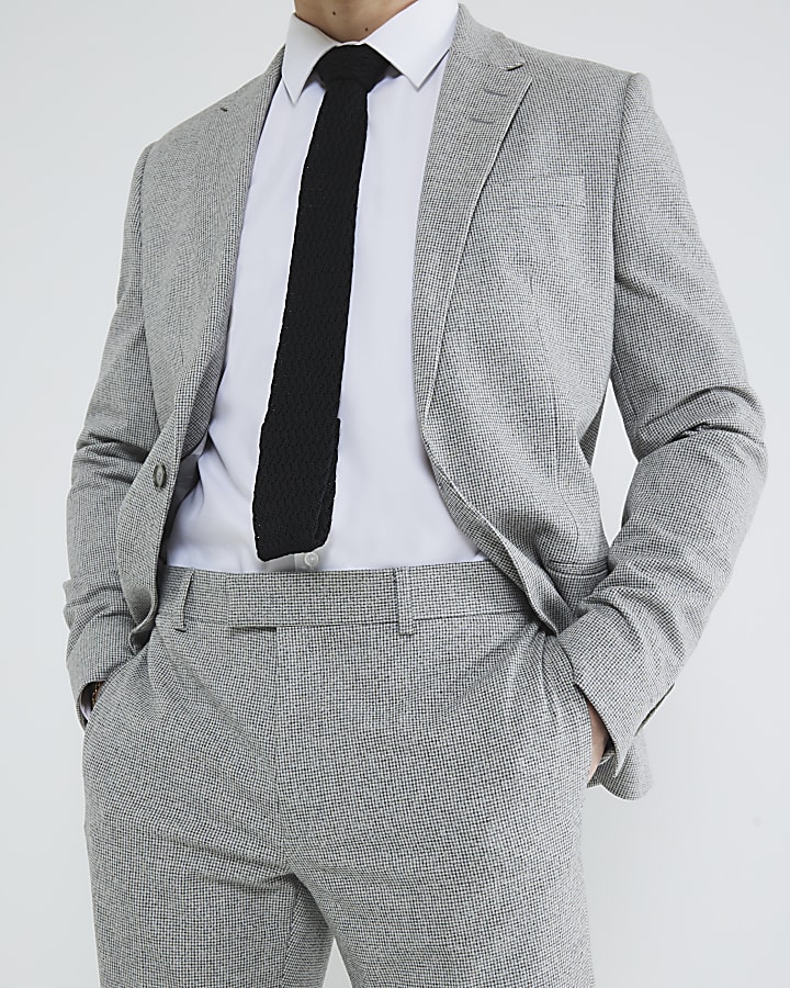 Grey Puppytooth Skinny Suit Trousers