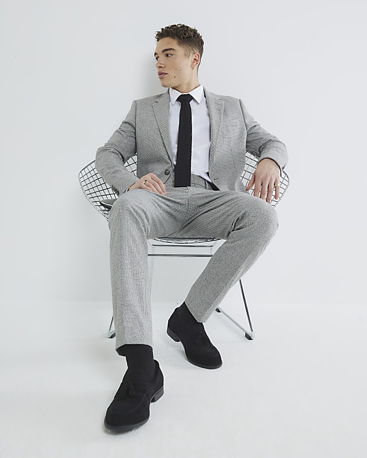 Grey Puppytooth Skinny Suit Trousers