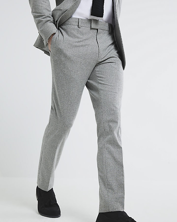 Grey Puppytooth Skinny Suit Trousers