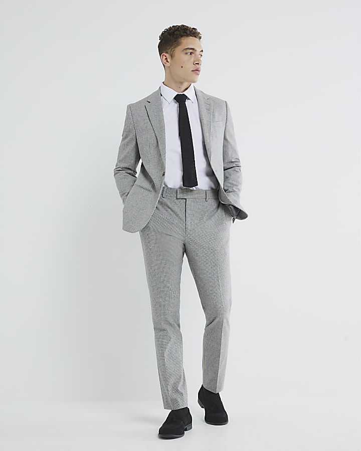 Grey Puppytooth Skinny Suit Trousers