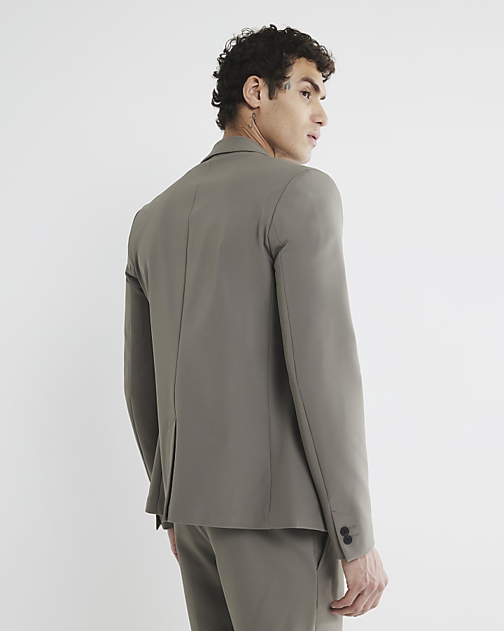 Beige Comfort Stretch Skinny Suit Jacket