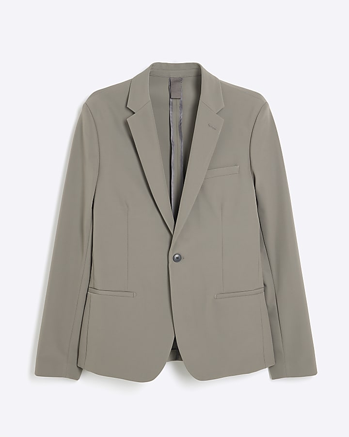 Beige Comfort Stretch Skinny Suit Jacket