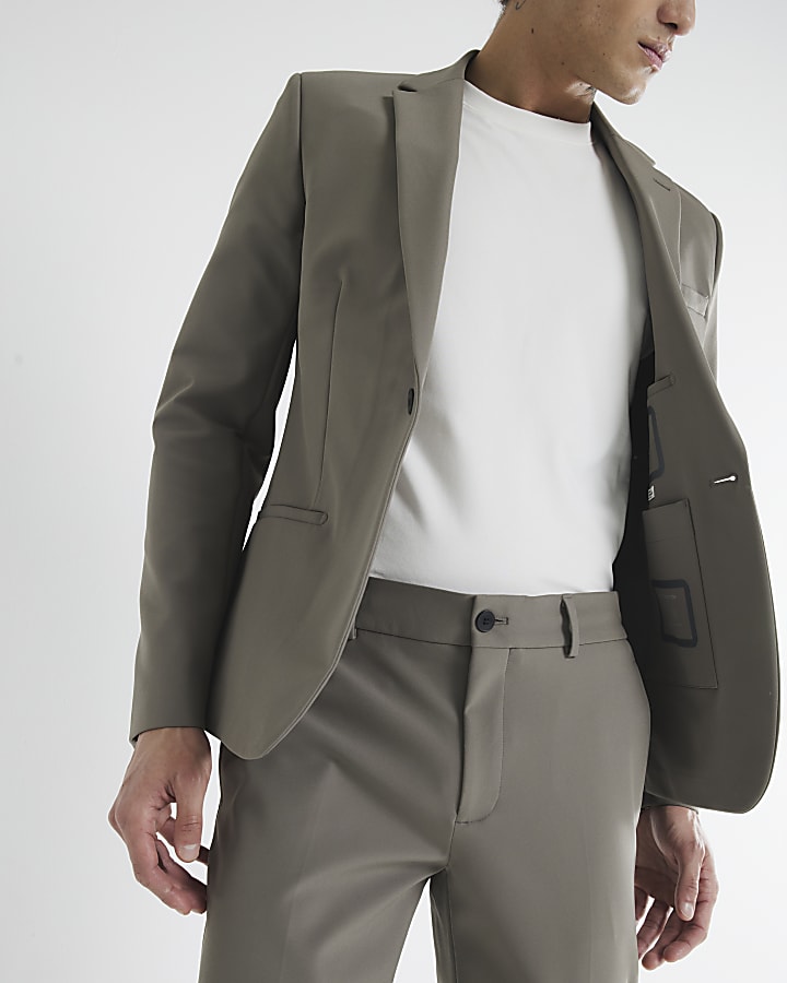 Beige Comfort Stretch Skinny Suit Jacket