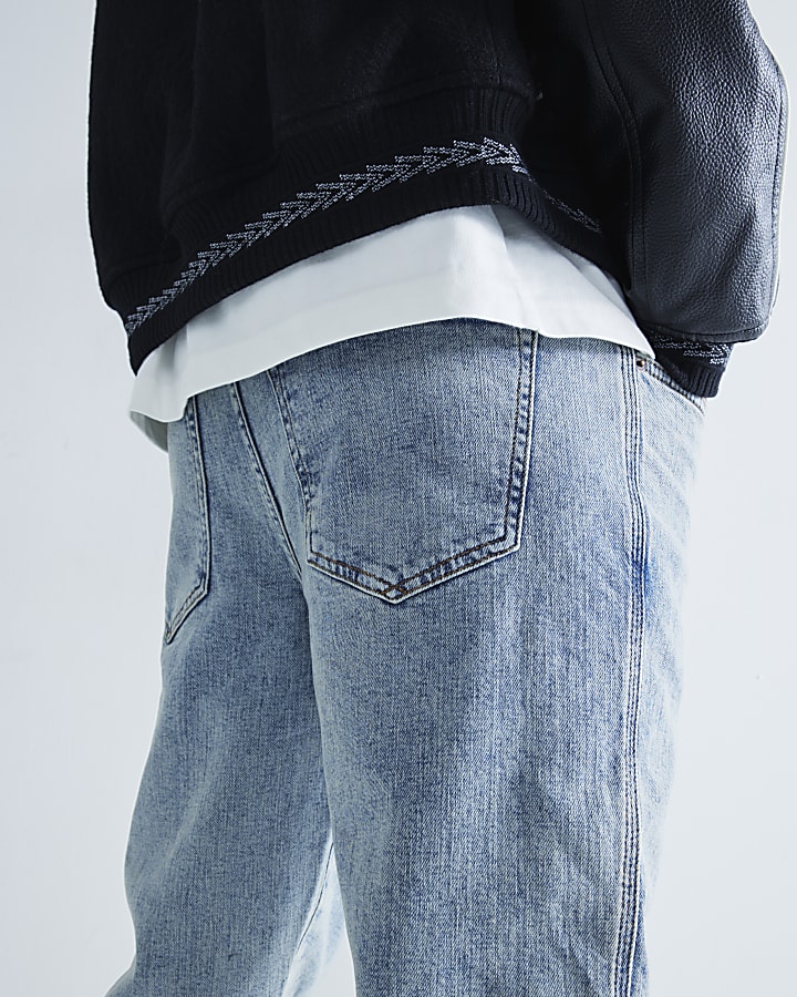 Blue Denim Tapered Fit Jeans