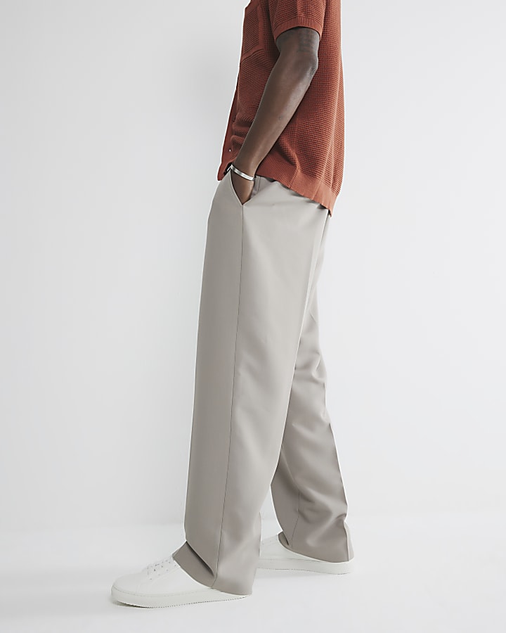 Beige Relaxed Fit Elastic Trousers