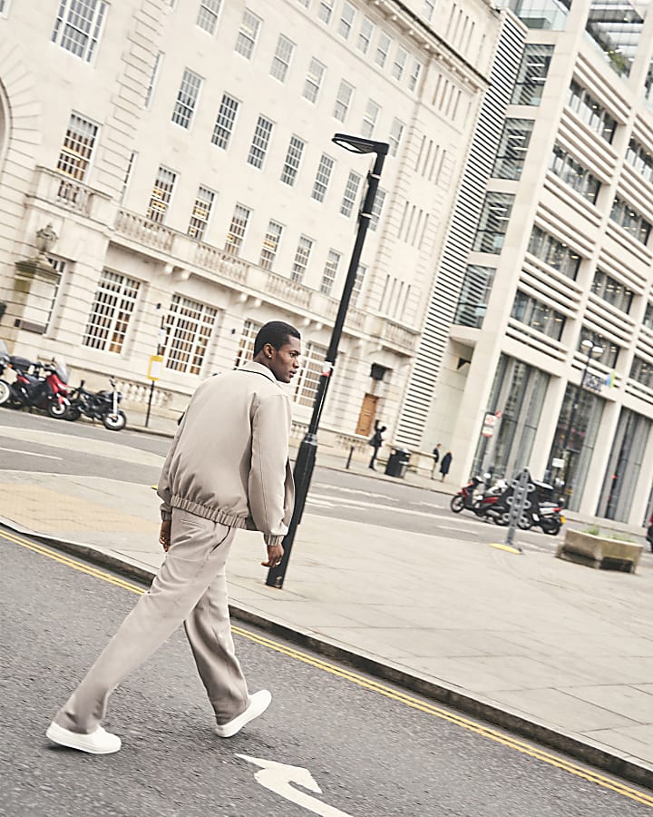 Beige Relaxed Fit Elastic Trousers