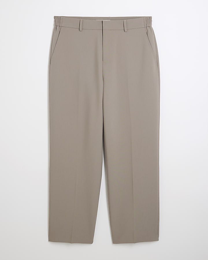 Beige Relaxed Fit Elastic Trousers