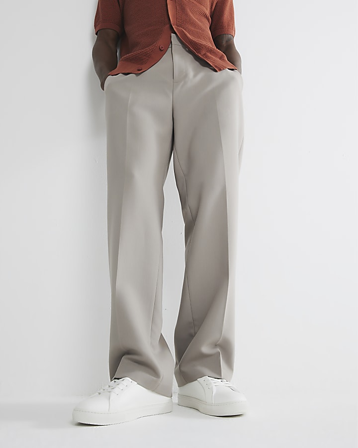 Beige Relaxed Fit Elastic Trousers