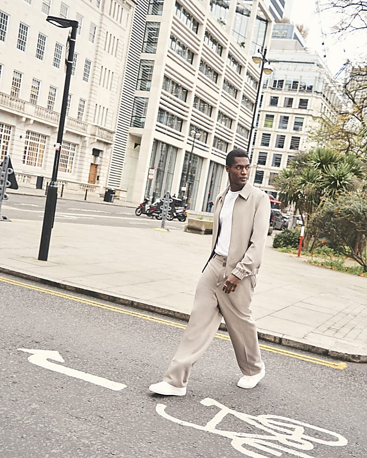 Beige Relaxed Fit Elastic Trousers